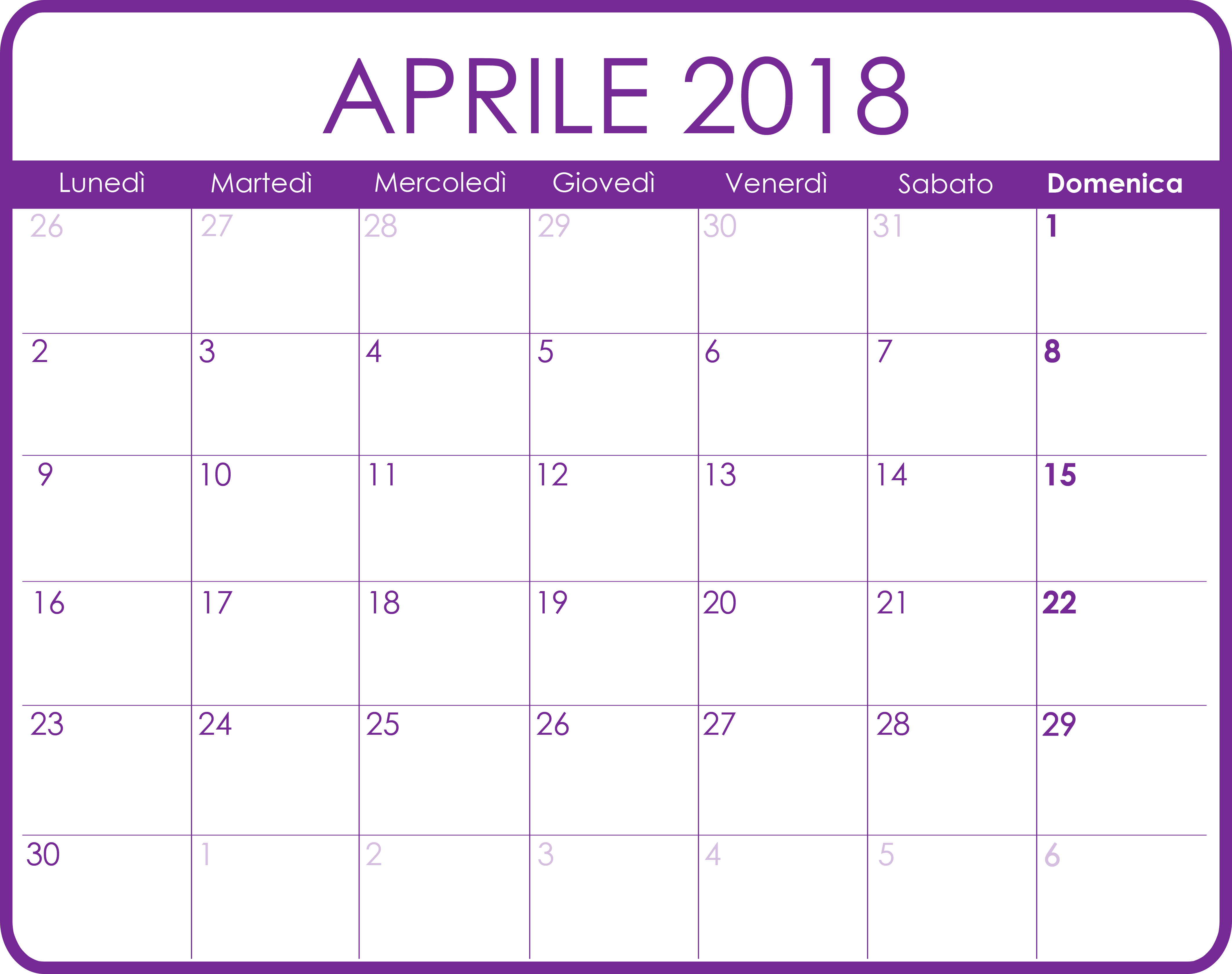 Calendario aprile 2018