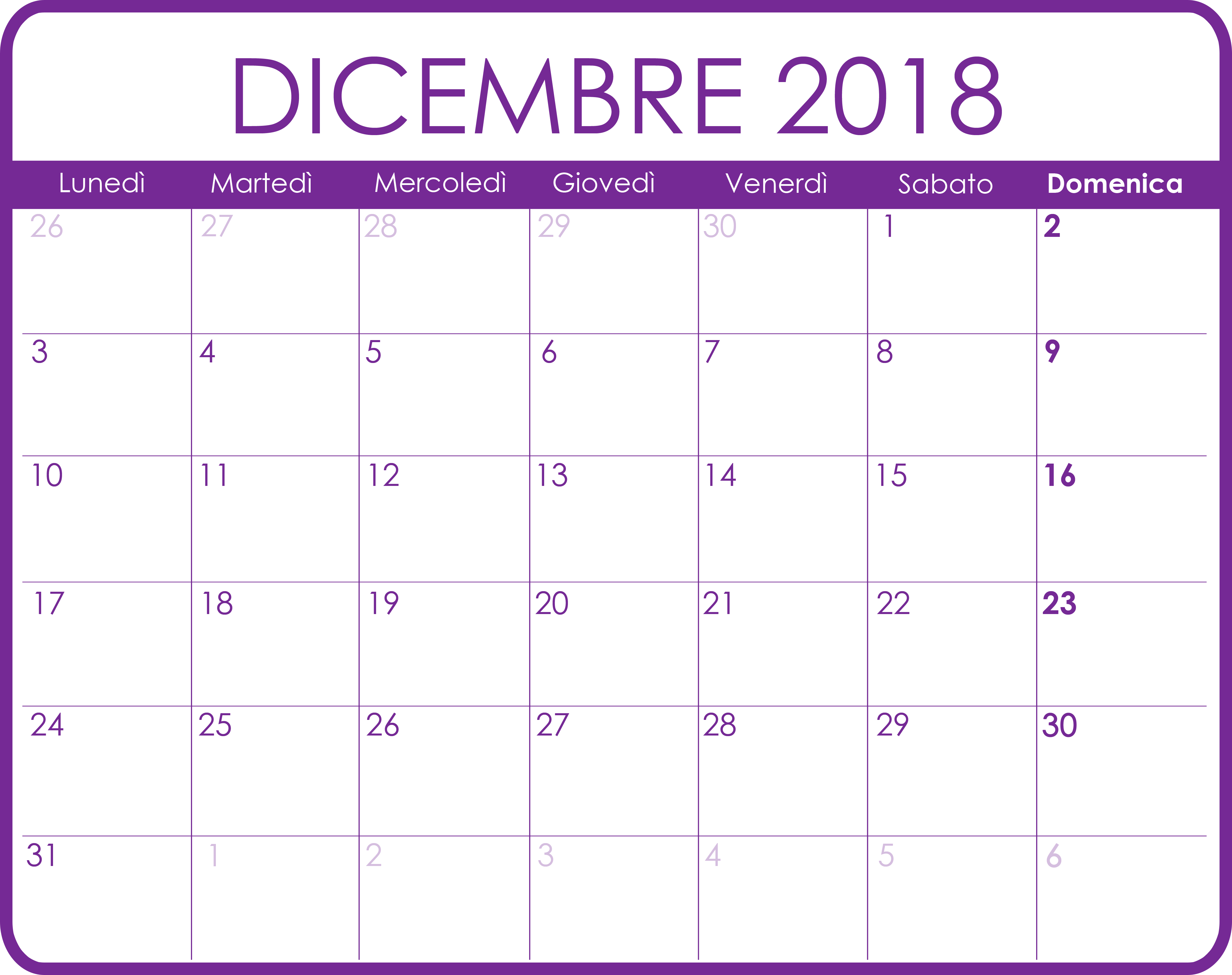 Calendario dicembre 2018