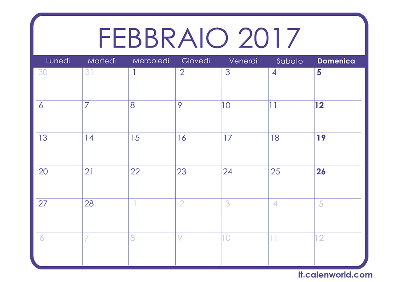 Calendario Febbraio Calendari